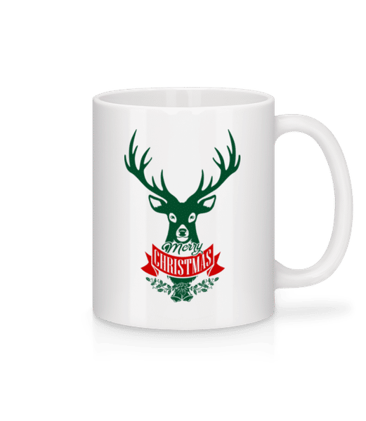 Aperçu: Merry Christmas Deer Label - Mug en céramique blanc - Blanc - Devant