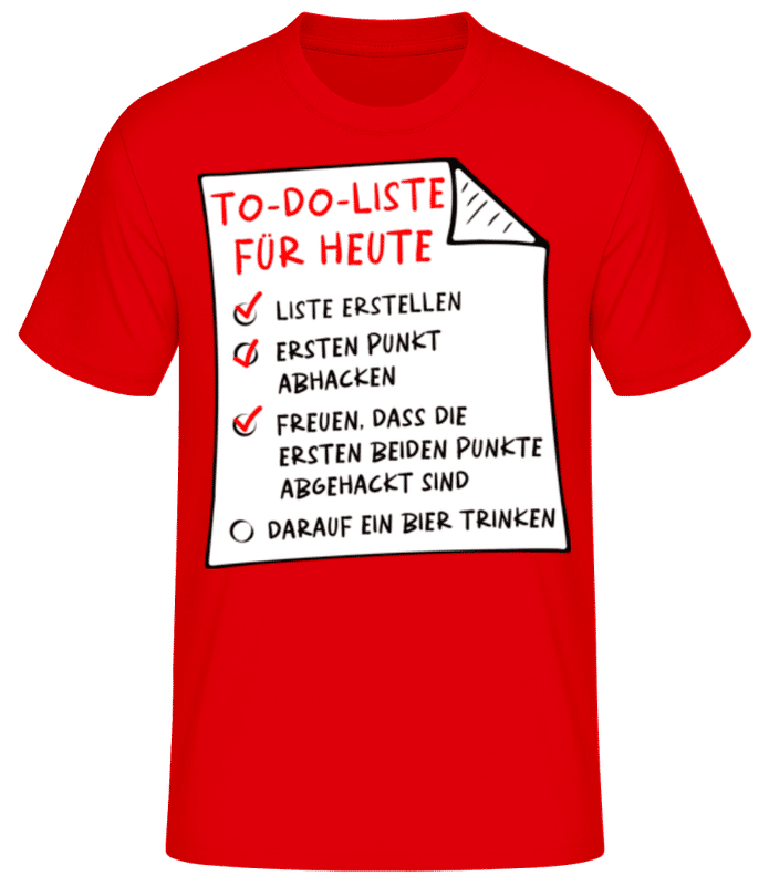Vorschau: To Do Liste Heute Bier Trinken - Männer Basic T-Shirt - Rot - Vorne