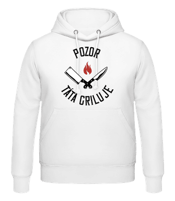 Pozor Táta Griluje - Pánská mikina s kapucí - Bílá - Napřed