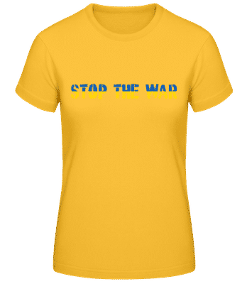 Stop The War Ukraine Flag - Frauen Basic T-Shirt - Goldgelb - Vorne