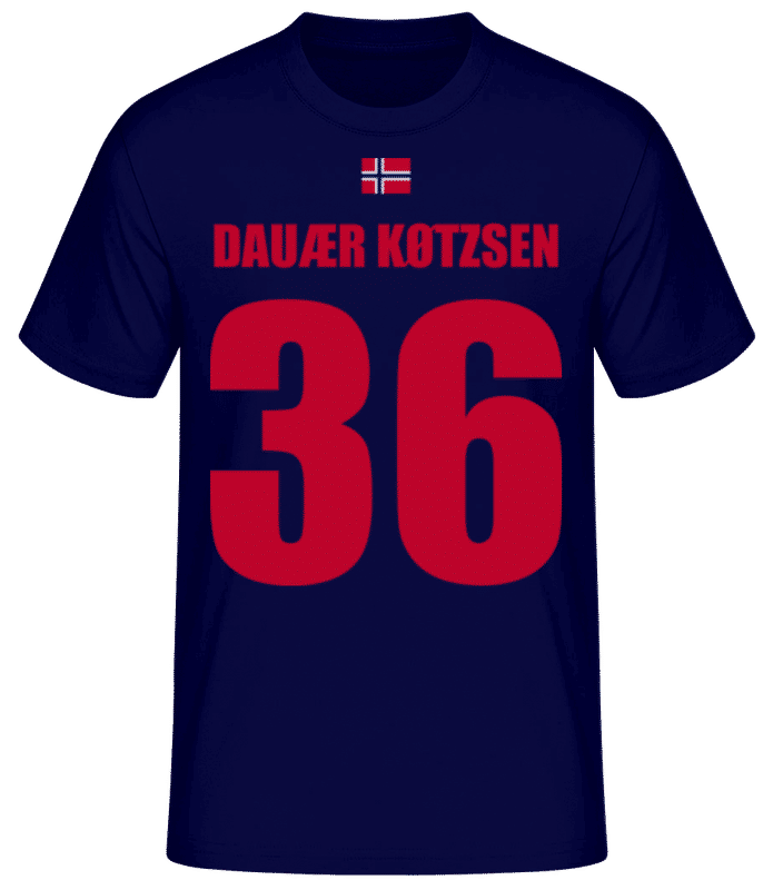 Vorschau: Norwegen Fußball Trikot Dauær Køtzsen - Männer Basic T-Shirt - Marine - Vorne
