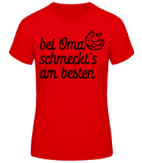 Bei Oma Schmeckt's Am Besten - Frauen Basic T-Shirt - Rot - Vorne