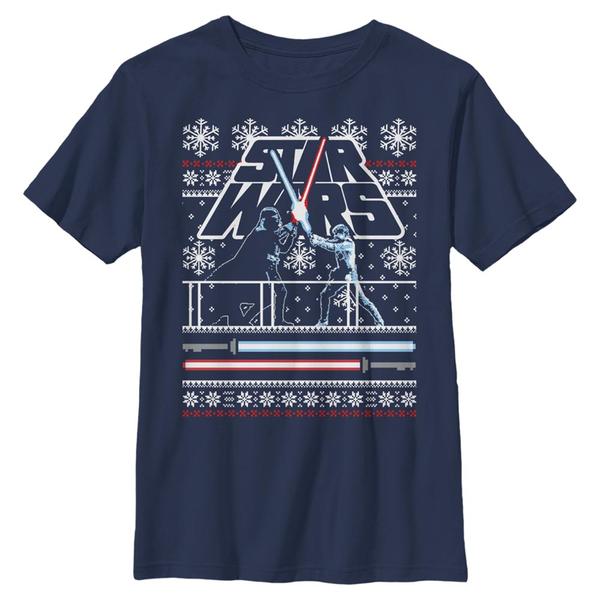 Aperçu: Star Wars - Luke & Vader Holiday Face Off Ugly Sweater - Christmas - Enfant T-shirt - Bleu marine - Devant