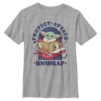 Star Wars - Mandalorian - The Child Protect Attack Unwrap - Vánoce - Dětské Tričko - Melírově šedá - Napřed