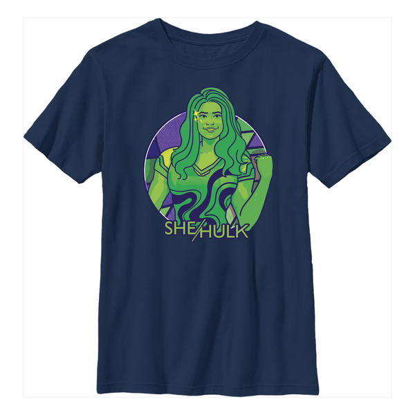 Aperçu: Marvel - She-Hulk Attorney at Law - Miss Hulk Color Block Circle Badge - Enfant T-shirt - Bleu marine - Devant