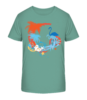 Flamingos In Paradise Blue/Orang - Camiseta orgánica para niños Stanley Stella 2.0 - Verde azulado - delante