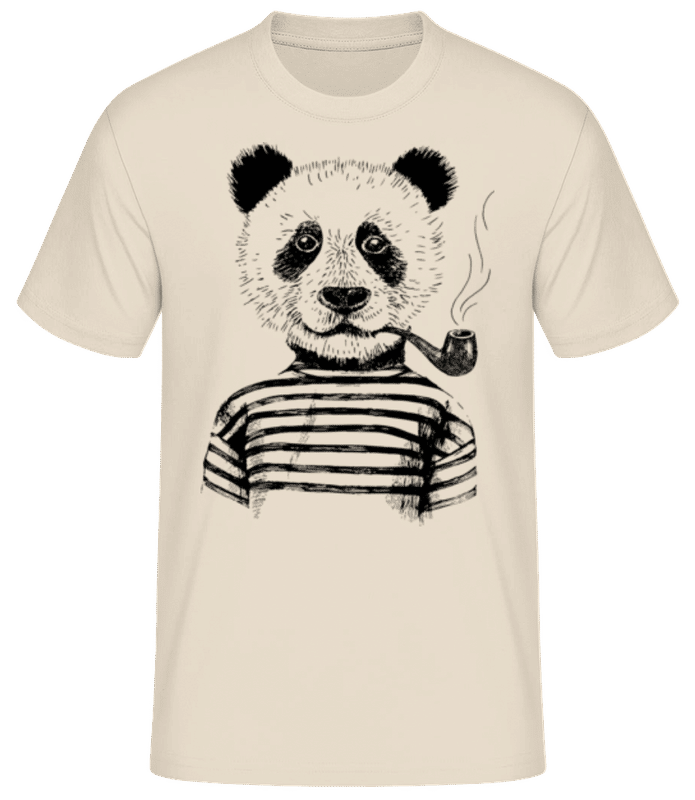 Vorschau: Hipster Panda Schwarz - Männer Basic T-Shirt - Creme - Vorne