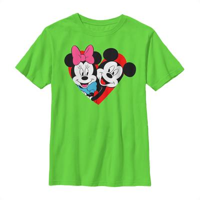 Disney Classics - Mickey Mouse - Minnie Mouse Mickey Minnie Heart - Valentine's Day - Kids T-Shirt - Lime - Front