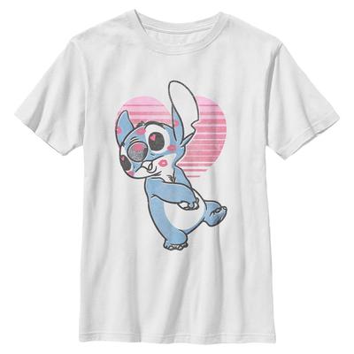 Disney Classics - Lilo & Stitch - Stitch Kissy Faced - Deň svätého Valentína - Detské Tričko - Biela - Predné