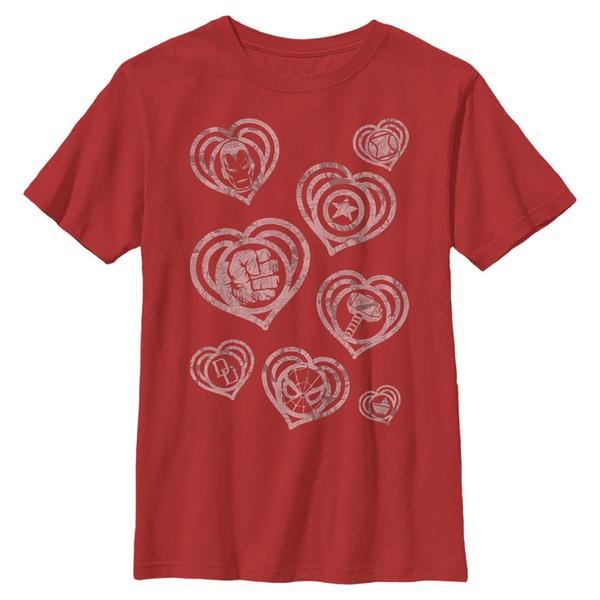 Preview: Marvel - Group Shot Hearty Marves - Valentine's Day - Kids T-Shirt - Red - Front