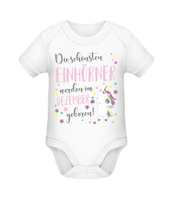 Einhorn Geboren In Dezember - Baby Bio Strampler - Weiß - Vorne