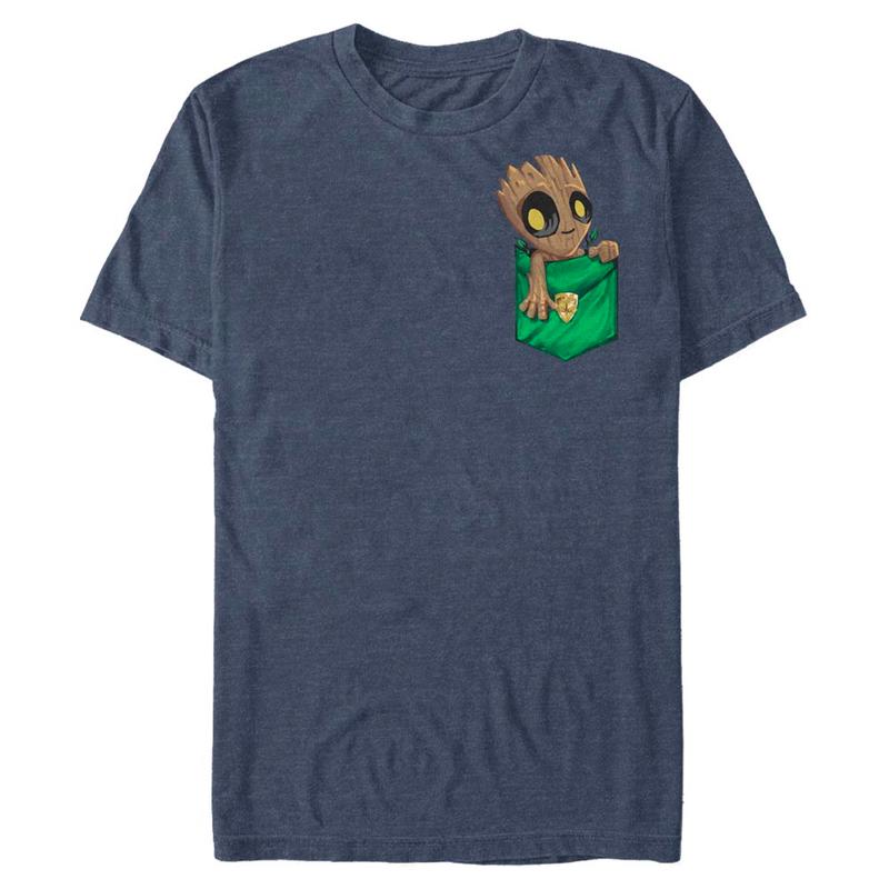 Preview: Marvel - Guardians of the Galaxy - Groot Cutie Pocket - Men's T-Shirt - Heather navy - Front
