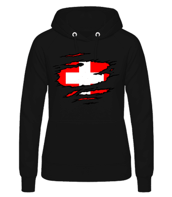 Ripped Flag Switzerland - Women's Hoodie - Black - Front