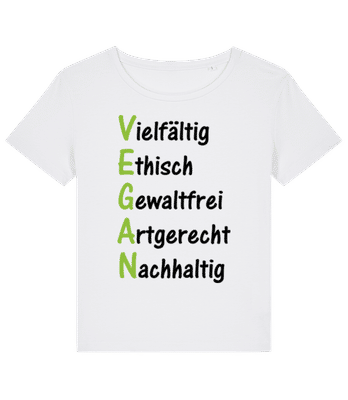 Wofür Steht Vegan? - Frauen Bio T-Shirt Stanley Stella 2.0 - Weiß - Vorne