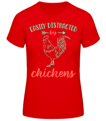 Distracted By Chickens - Frauen Basic T-Shirt - Rot - Vorne