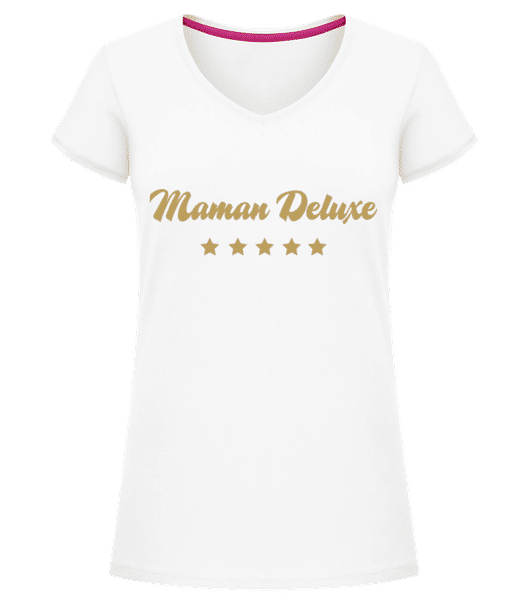 Aperçu: Maman Deluxe - T-shirt col en V Femme - Blanc - Devant