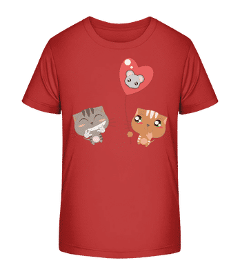 Cats Heart Balloon - Kid's Organic T-Shirt Stanley Stella 2.0 - Red - Front