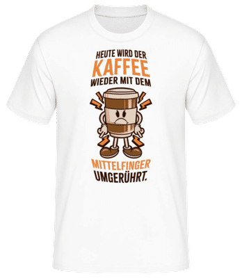 Kaffee Mit Mittelfinger Umgerühren - Männer Basic T-Shirt - Weiß - Vorne