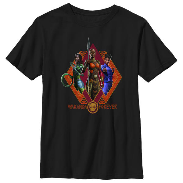 Preview: Marvel - Black Panther Wakanda Forever - Group Shot Wakanda Forever Trio - Kids T-Shirt - Black - Front