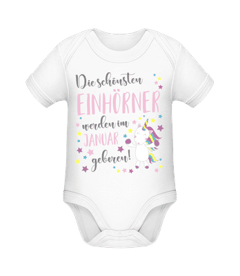 Einhorn Geboren In Januar - Baby Bio Strampler - Weiß - Vorne