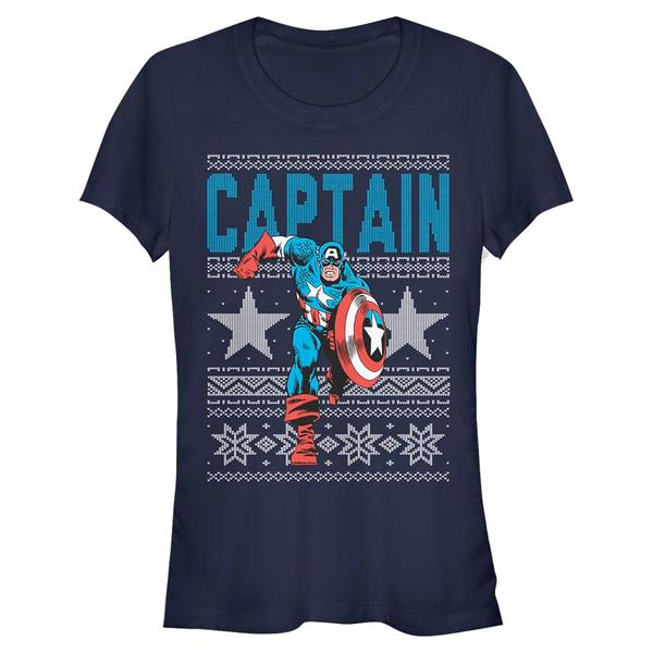Aperçu: Marvel - Avengers - Captain America Ugly Captain - Christmas - Femme T-shirt - Bleu marine - Devant