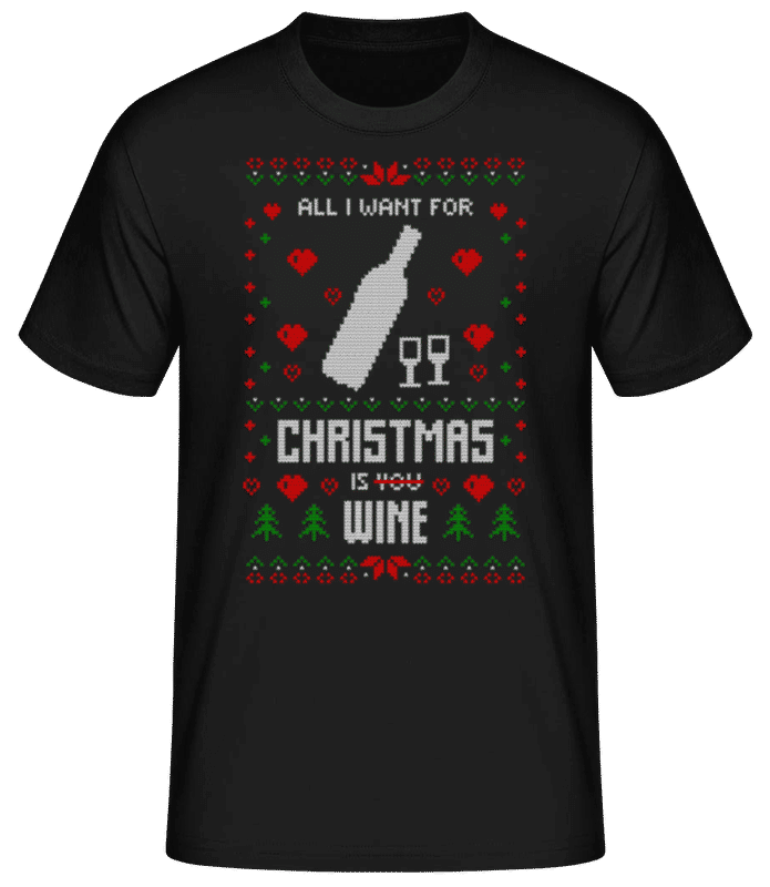 Preview: All I Want For Christmas Is Wine - Men's Basic T-Shirt - Black - Front