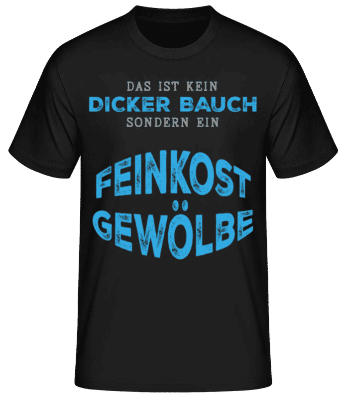 Vorschau: Dicker Bauch Feinkostgewölbe - Männer Basic T-Shirt - Schwarz - Vorne