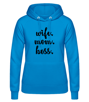 Motif Wife Mom Boss - Sudadera con capucha para mujer - Azul claro - delante