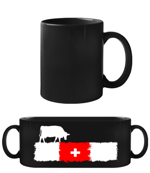 Aperçu: Vache drapeau suisse - Tasse Noire - Noir - Devant