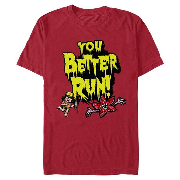Vorschau: Netflix - Stranger Things - Dustin Better Run - Halloween - Männer T-Shirt - Kirschrot - Vorne