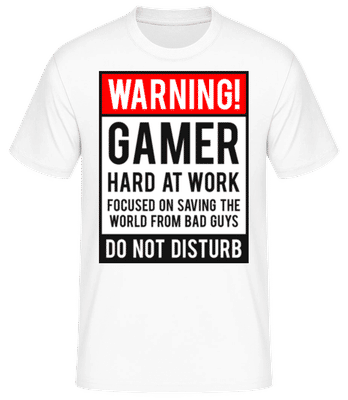 Warning Gamer Hard At Work - T-shirt standard Homme - Blanc - Devant