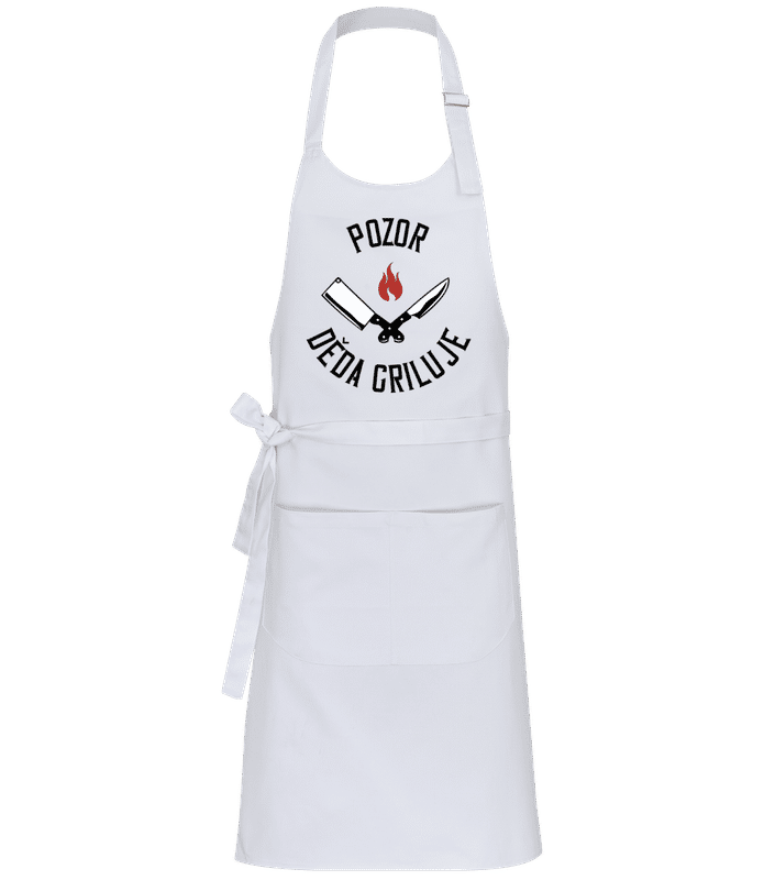 Náhled: Pozor Děda Griluje - Profesionální zástĕra - Bílá - Napřed