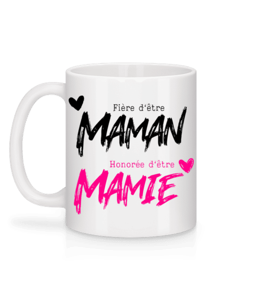 Aperçu: Fière D'être Maman Honorée D'être Mamie - Mug en céramique blanc - Blanc - Derrière