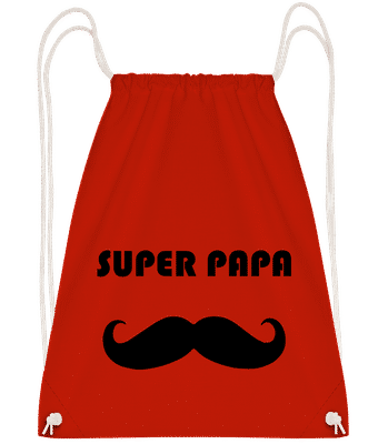 Super Papa Mustache - Drawstring batoh so šnúrkami - Červená - Predné