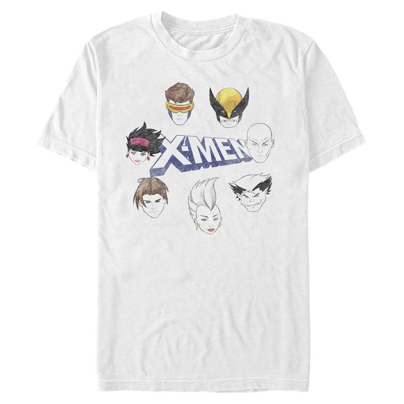 Vista previa: Marvel - X-Men - Group Shot Round Faces - Hombres Camiseta - Blanco - delante
