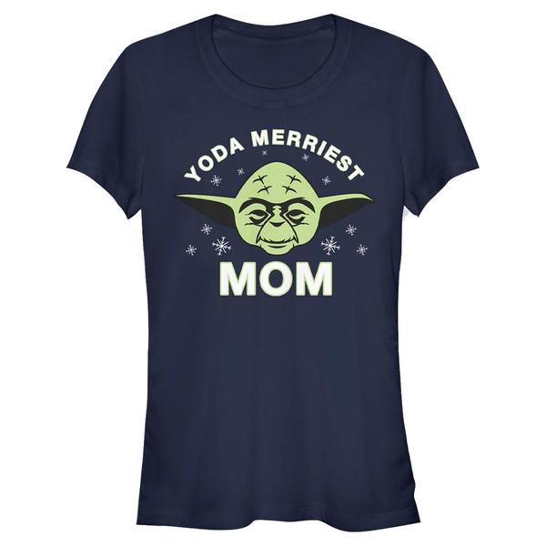 Aperçu: Star Wars - Yoda Merriest Mom - Christmas - Femme T-shirt - Bleu marine - Devant