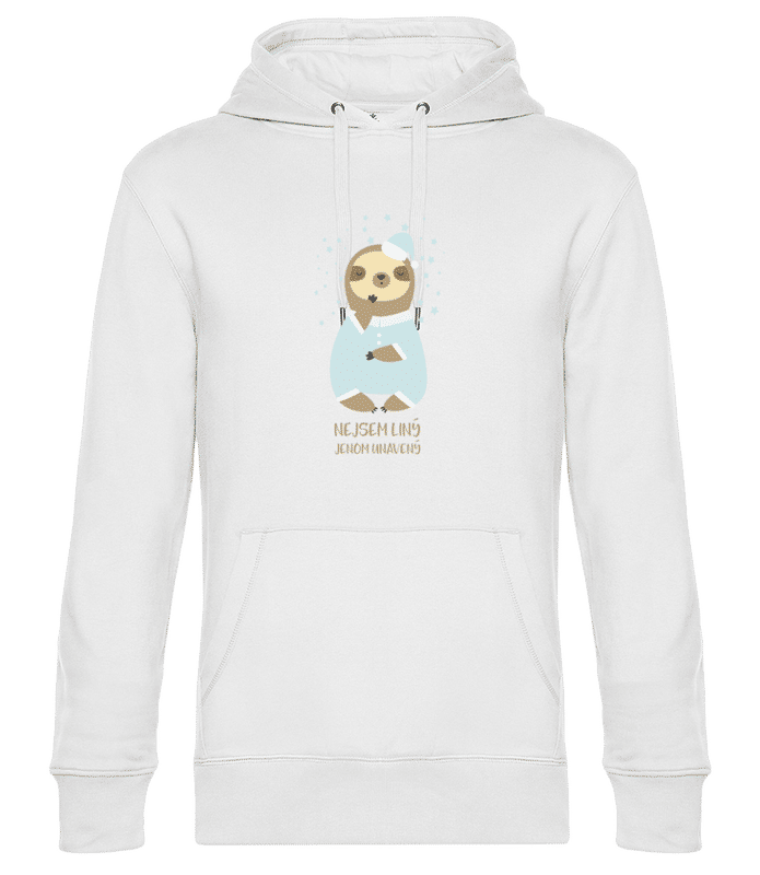 Náhled: Nejsem Líný Jenom Unavený - Unisex premium mikina s kapucí - Bílá - Napřed