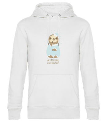 Nejsem Líný Jenom Unavený - Unisex premium mikina s kapucí - Bílá - Napřed