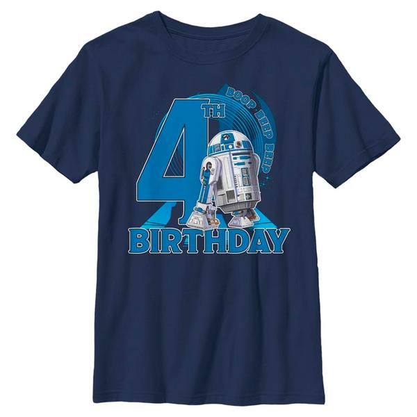 Aperçu: Star Wars - R2-D2 4th Birthday With R2D2 - Birthday - Enfant T-shirt - Bleu marine - Devant