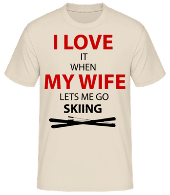 I Love Wife And Skiing - Männer Basic T-Shirt - Creme - Vorne