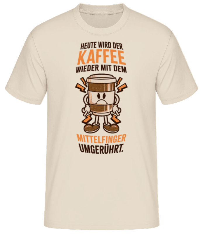 Vorschau: Kaffee Mit Mittelfinger Umgerühren - Männer Basic T-Shirt - Creme - Vorne