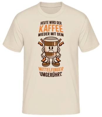 Kaffee Mit Mittelfinger Umgerühren - Männer Basic T-Shirt - Creme - Vorne