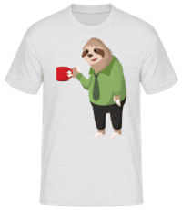 Faultier trinkt Kaffee - Männer Basic T-Shirt - Grau meliert - Vorne