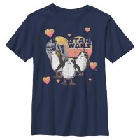 Star Wars - El despertar de la Fuerza - Porg Hearts - Día de San Valentín - Niños Camiseta - Marino - delante