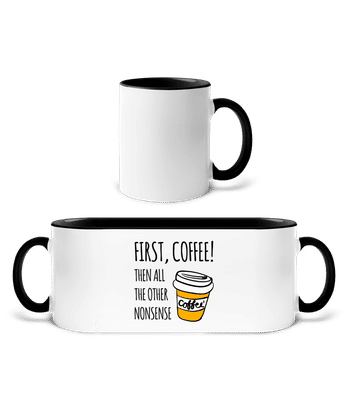 First Coffee - Mug bicolore en céramique - intérieur de couleur - Blanc / Noir - Devant