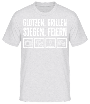 Glotzen Grillen Siegen Feiern - Männer Basic T-Shirt - Grau meliert - Vorne