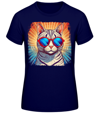Bengal Cat Hippie Look - Women's Basic T-Shirt - Navy - Front