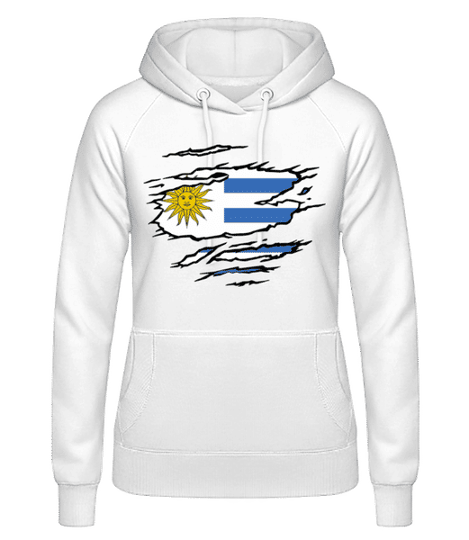 Aperçu: Drapeau déchiré Uruguay - Sweat à capuche Femme - Blanc - Devant