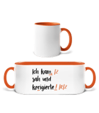 Ich Kam Sah Und Korrigierte - Tasse zweifarbig - Weiß / Orange - Vorne