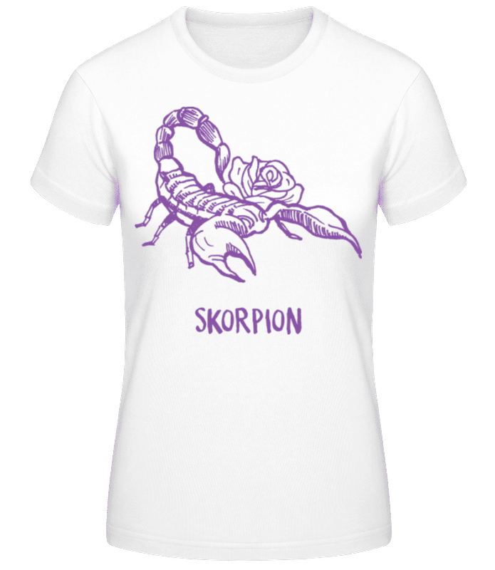 Vorschau: Kritzel Stil Sternzeichen Skorpion - Frauen Basic T-Shirt - Weiß - Vorne
